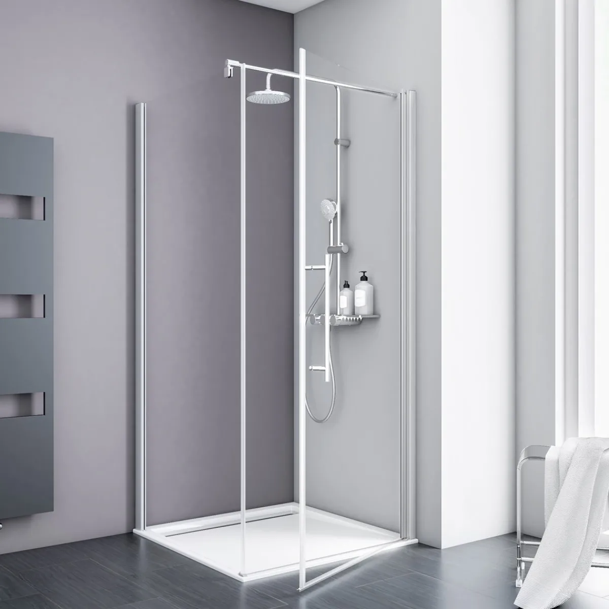 Sale Schulte Alexa Style 2.0 Drehtuer inkl Seitenwand192x90x90cm Alu Natur, Klar hell