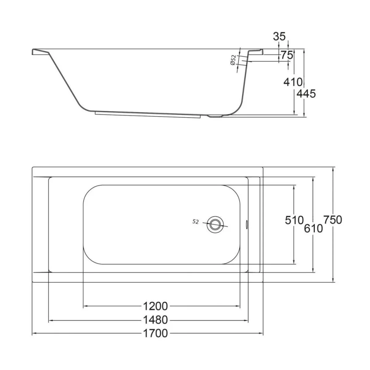 Sale Ottofond Badewanne Costa 170x75 cm, weiss
