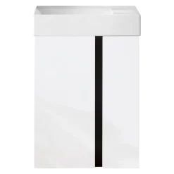 Outlet BADMOBIL Waschtischunterschrank LINUS 49 x 63 x 34,5 cm 2 Türen grifflos weiß mit schwarzer Dekorleiste
