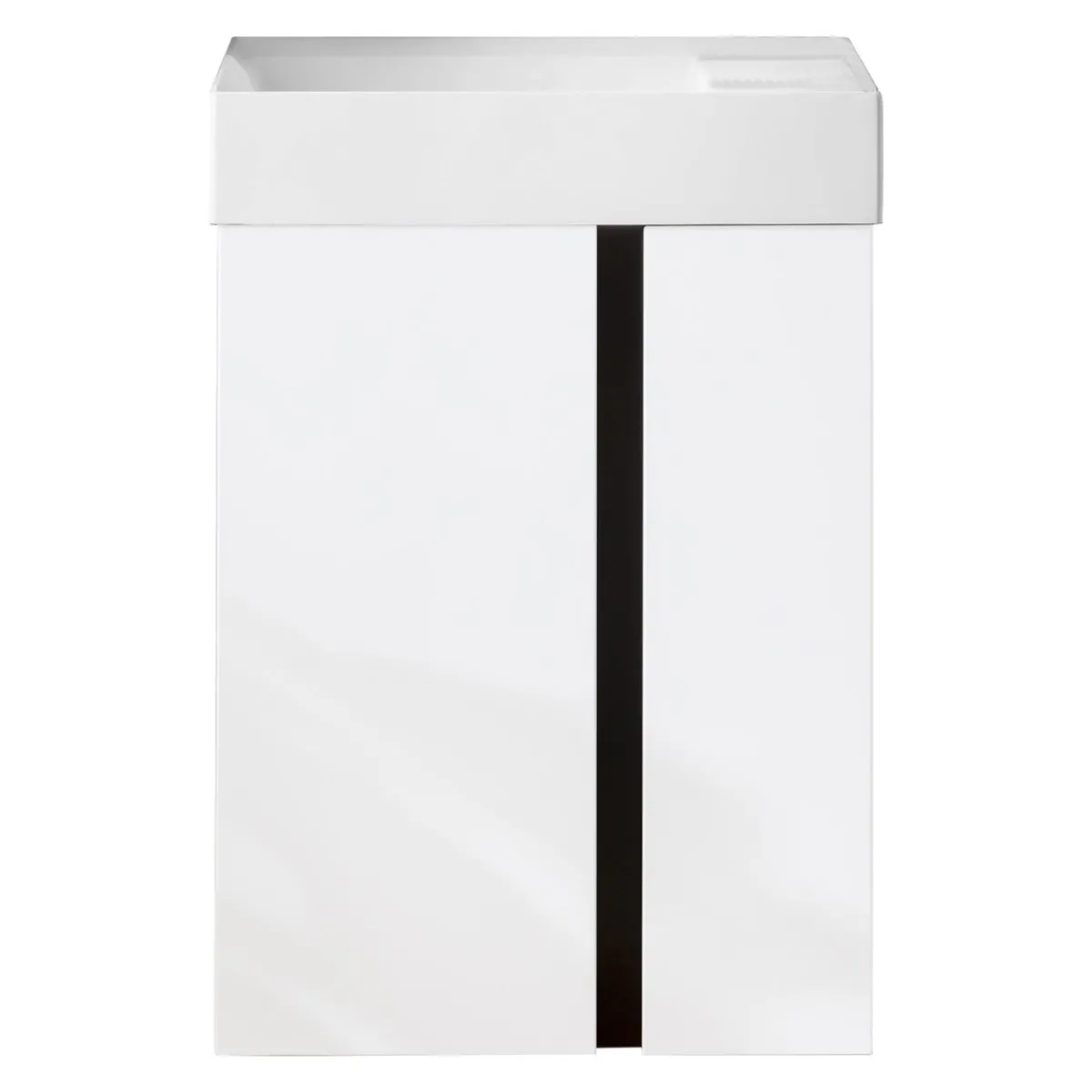 Outlet BADMOBIL Waschtischunterschrank LINUS 49 x 63 x 34,5 cm 2 Türen grifflos weiß mit schwarzer Dekorleiste