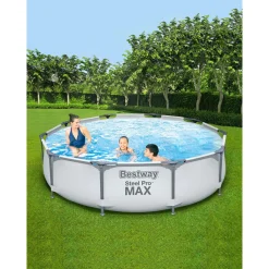 Clearance Bestway Frame-Pool-Set Steel Pro MAX mit Filterpumpe Durchmesser 305 x 76 cm lichtgrau