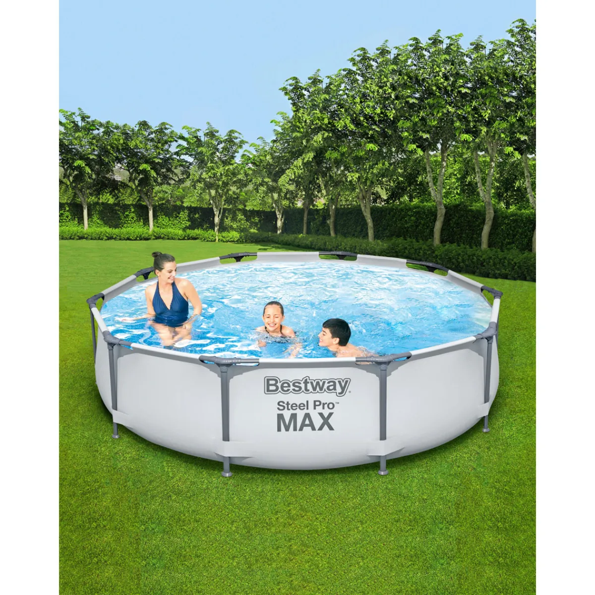 Clearance Bestway Frame-Pool-Set Steel Pro MAX mit Filterpumpe Durchmesser 305 x 76 cm lichtgrau
