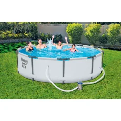 Clearance Bestway Frame-Pool-Set Steel Pro MAX mit Filterpumpe Durchmesser 305 x 76 cm lichtgrau