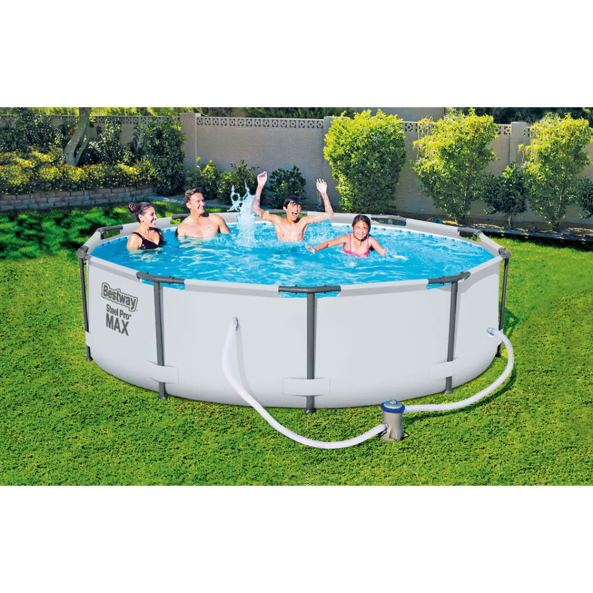 Clearance Bestway Frame-Pool-Set Steel Pro MAX mit Filterpumpe Durchmesser 305 x 76 cm lichtgrau