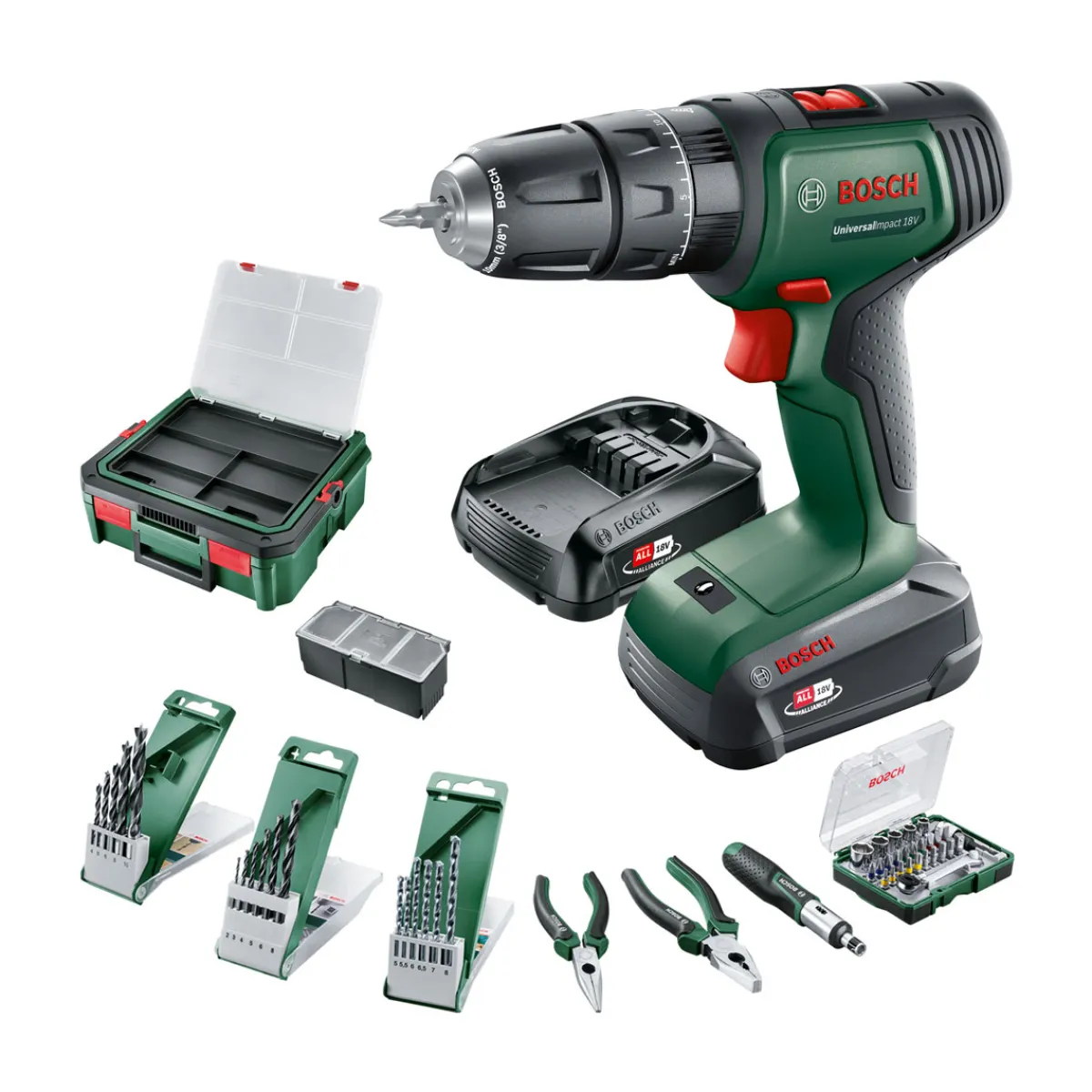 Sale Bosch Akku-Schlagbohrschrauber UniversalImpact 18V 2 Akkus Ladegerät und Zubehör