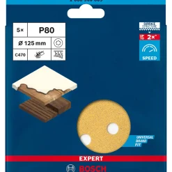 Sale Bosch Professional Expert C470 Schleifpapier mit 8 Löchern für Exzenterschleifer 125 mm G 80 5- teilig
