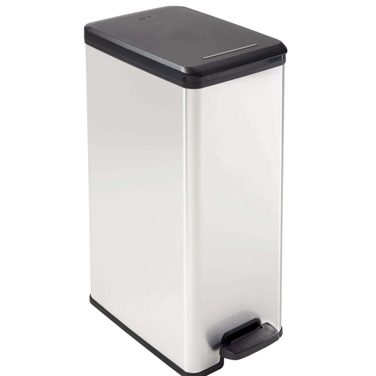 Outlet Curver Mülleimer DECO Bin SLIM 40L mit Pedal schwarz silber metallic