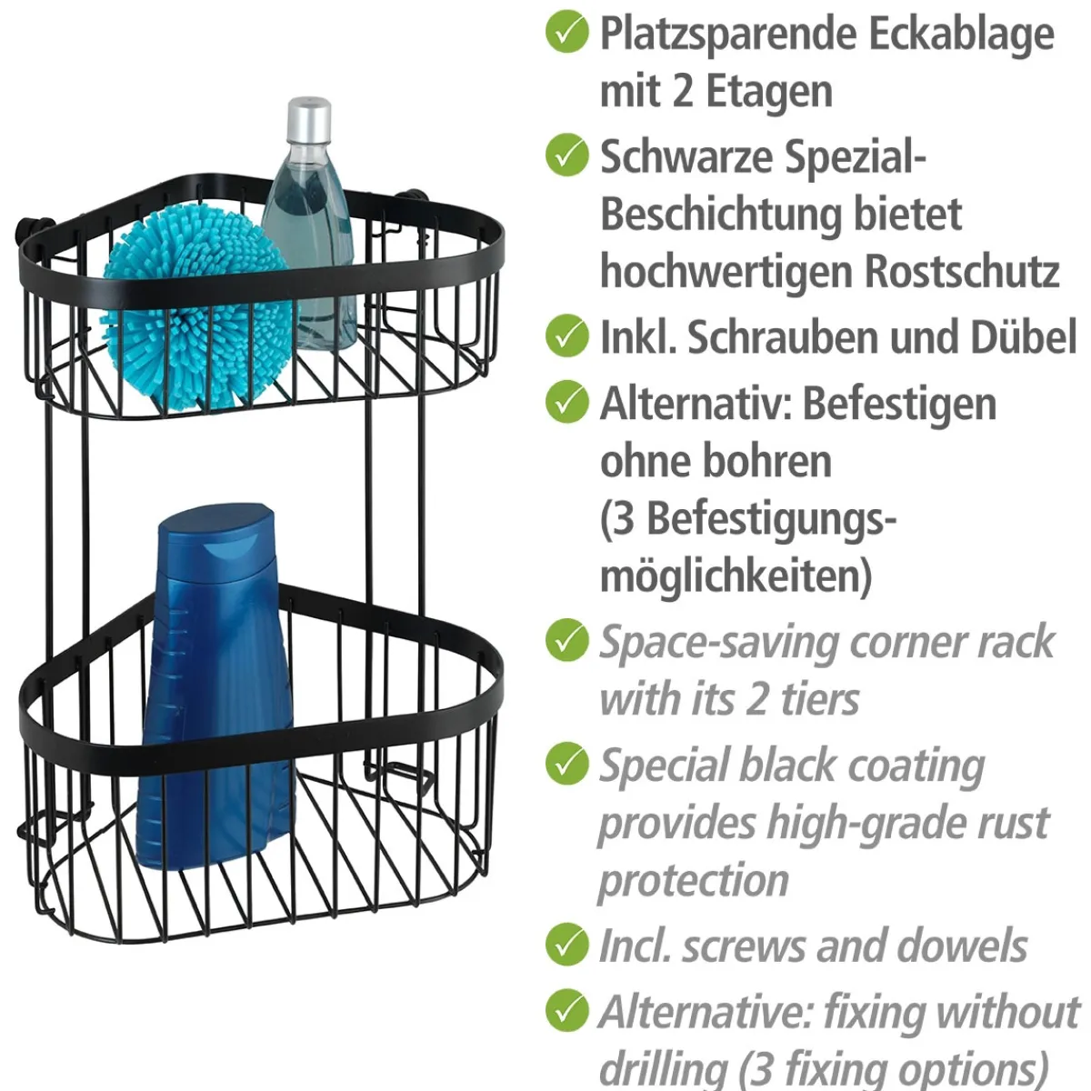 Best Wenko Eckregal 2 Etagen Classic Plus, schwarz