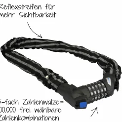 Clearance Fischer Bikes Kettenschloss mit Zahlencode und Reflex 80 cm 8 mm