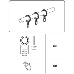 Discount Gardinenringe mit Faltenlegehaken Edelstahl-Optik