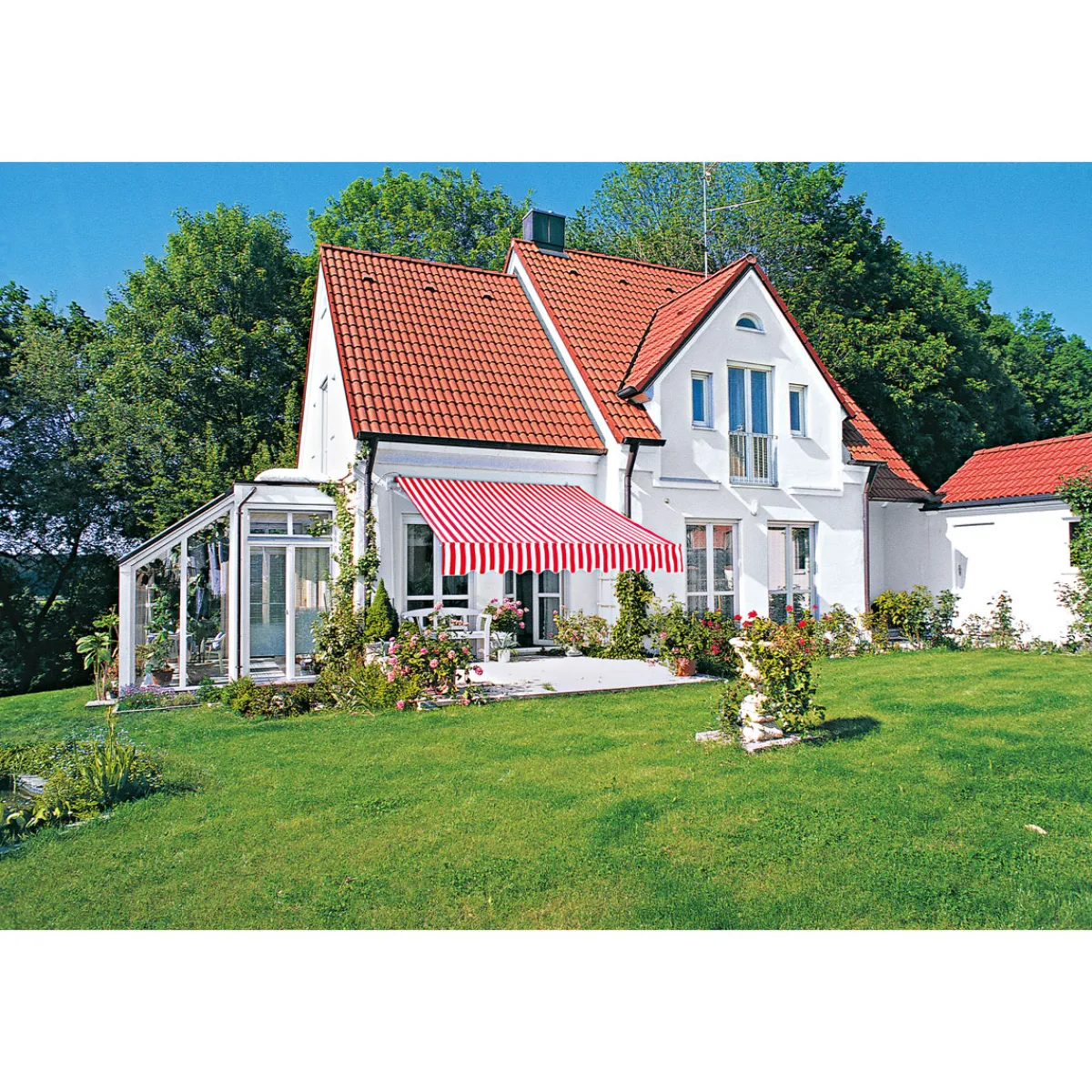 Clearance Gelenkarmmarkise Nizza rot-weiss 300 x cm