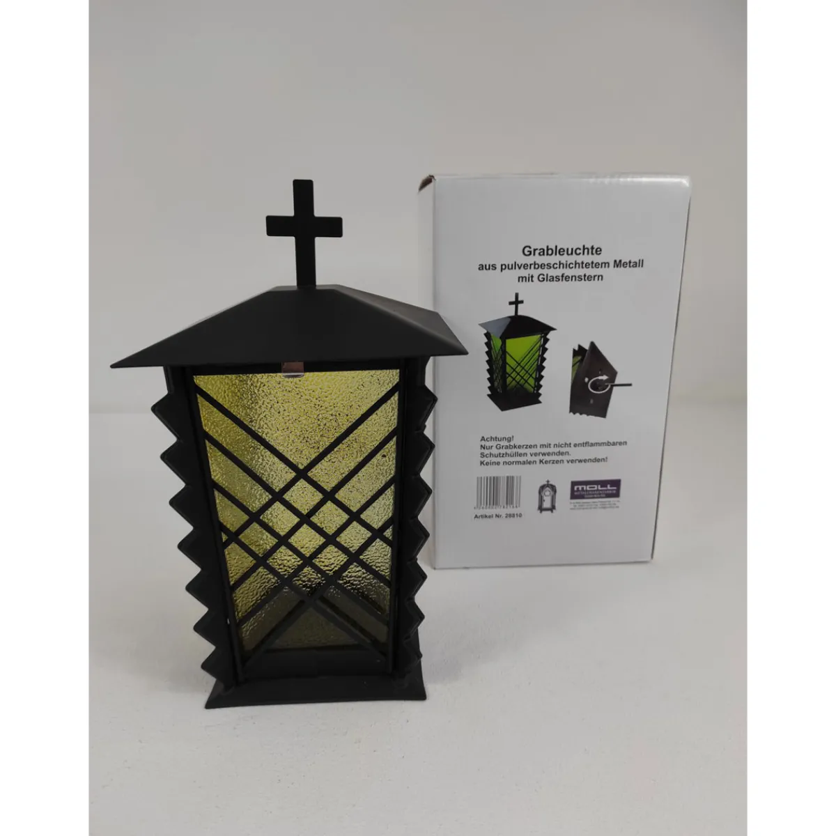 New Grablaterne Metall schwarz grünes Glas