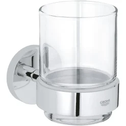 New Grohe Halter mit Glas Essentials silber 10,6 x 9,9 cm