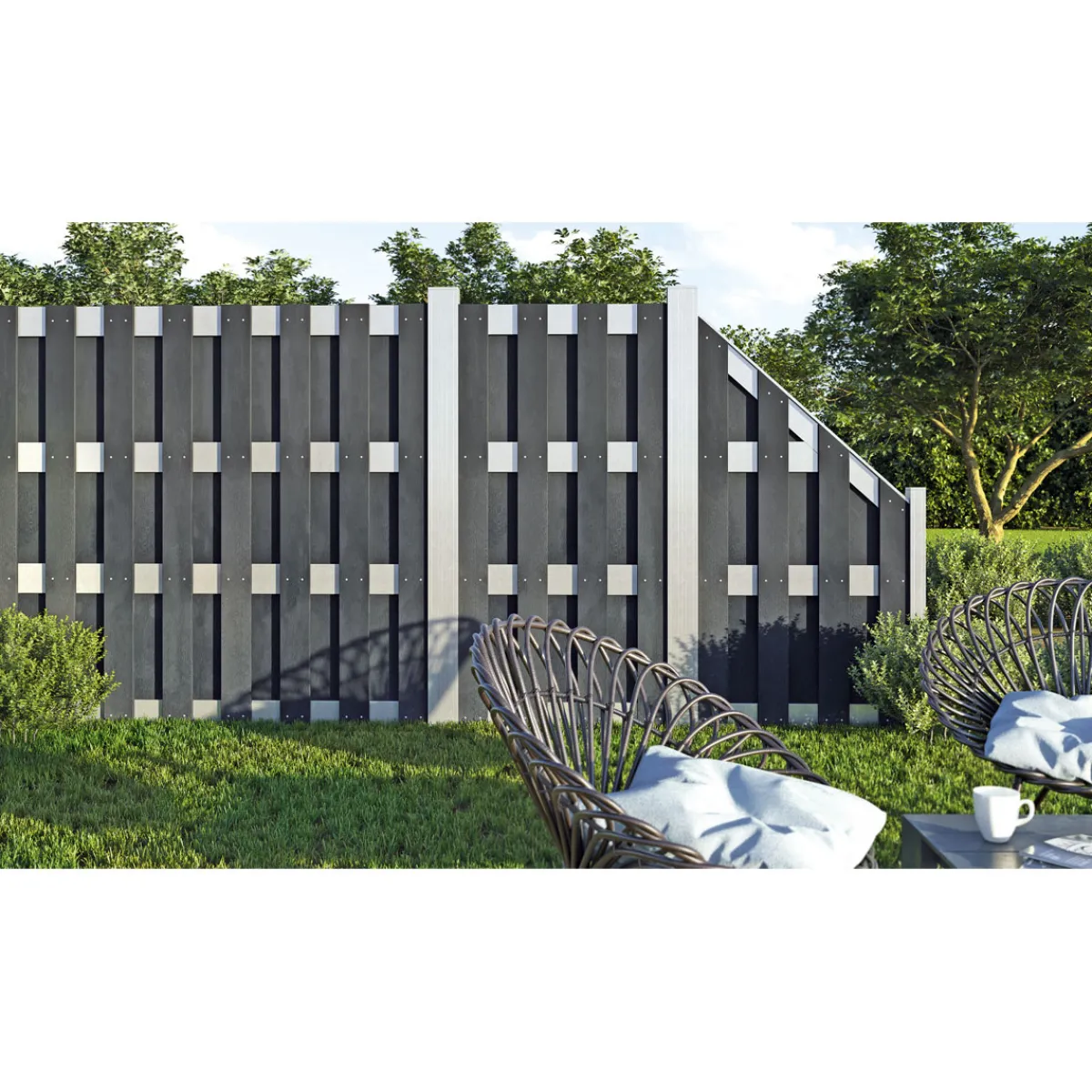 Best Hartmann Zaun-Grundelement WPC/Alu 180 x 180 cm anthrazit/silber