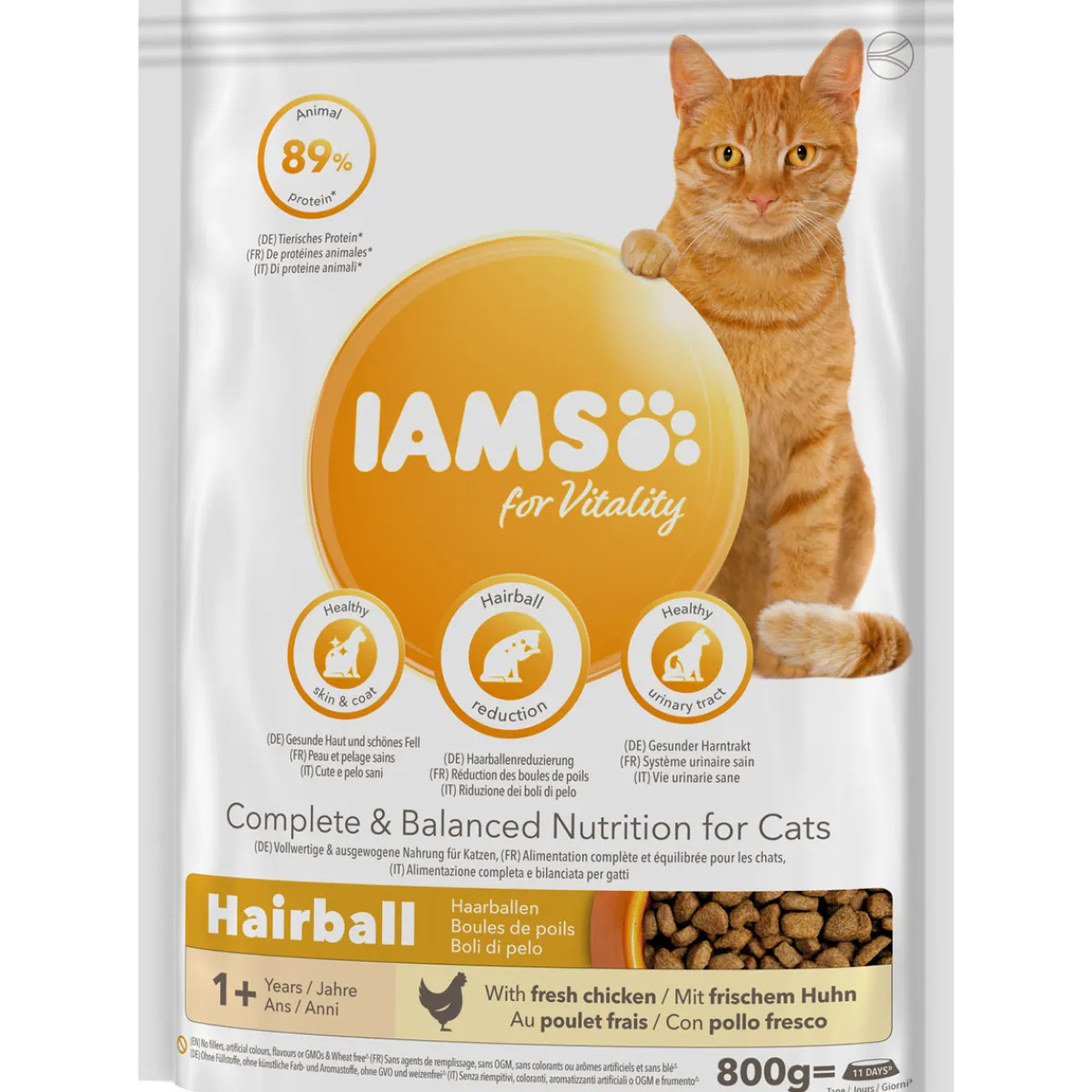 Sale iams Trockenfutter Vital Katze Haarballen Huhn 800 g
