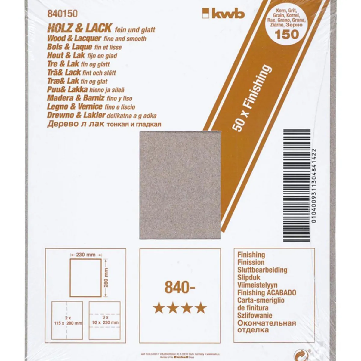 Best kwb Schleifpapier Holz und Lack Finishing 230 x 280 mm K150