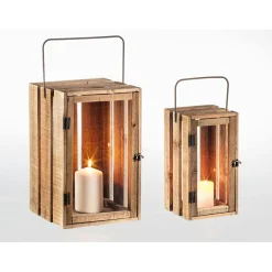 Sale Laterne Kartoffelkistenlook Holz 29 x 45 cm