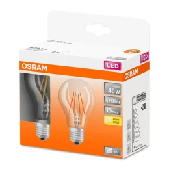 Best Osram LED Gluehlampe E27 470lm 2.700K 40WErsatz warmweiss Filament klar 2er Pack