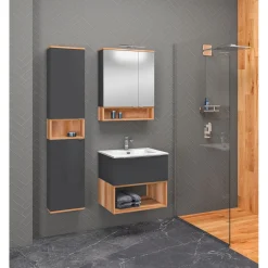 Outlet LED-Spiegelschrank Nelle anthrazit Eiche Country 60 cm