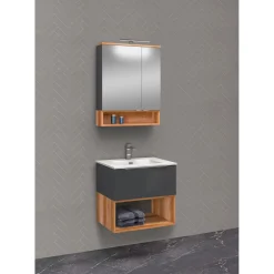 Outlet LED-Spiegelschrank Nelle anthrazit Eiche Country 60 cm