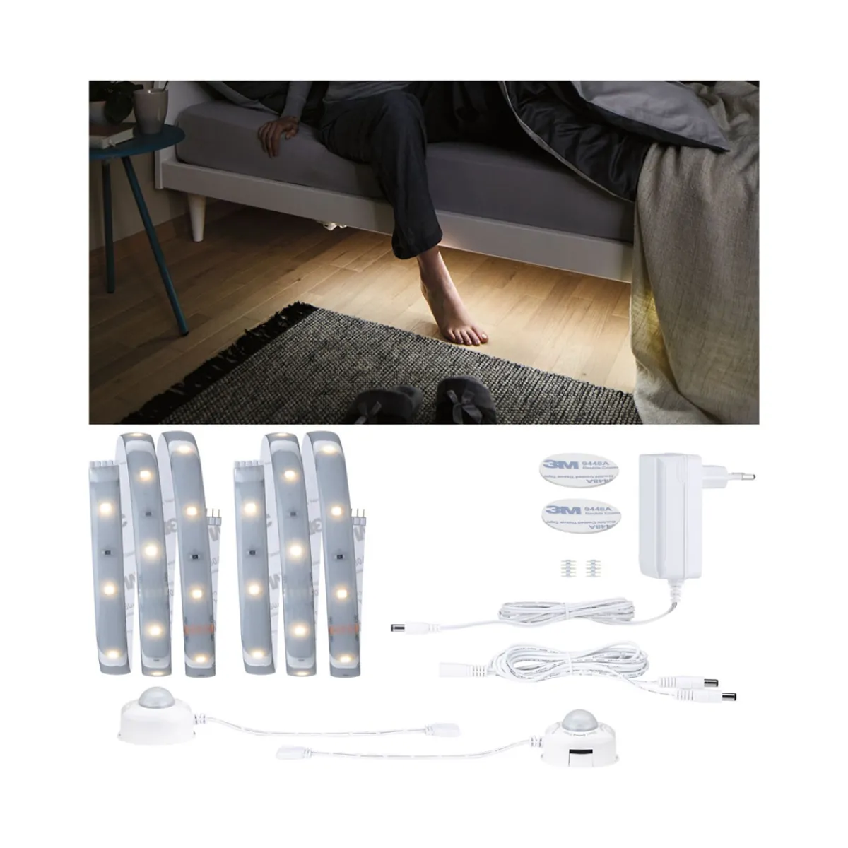 New Paulmann MaxLED 250 Comfort Set Bett 2x1m Warmw2700K Protect Cover IP44 2x4W 24V Silb