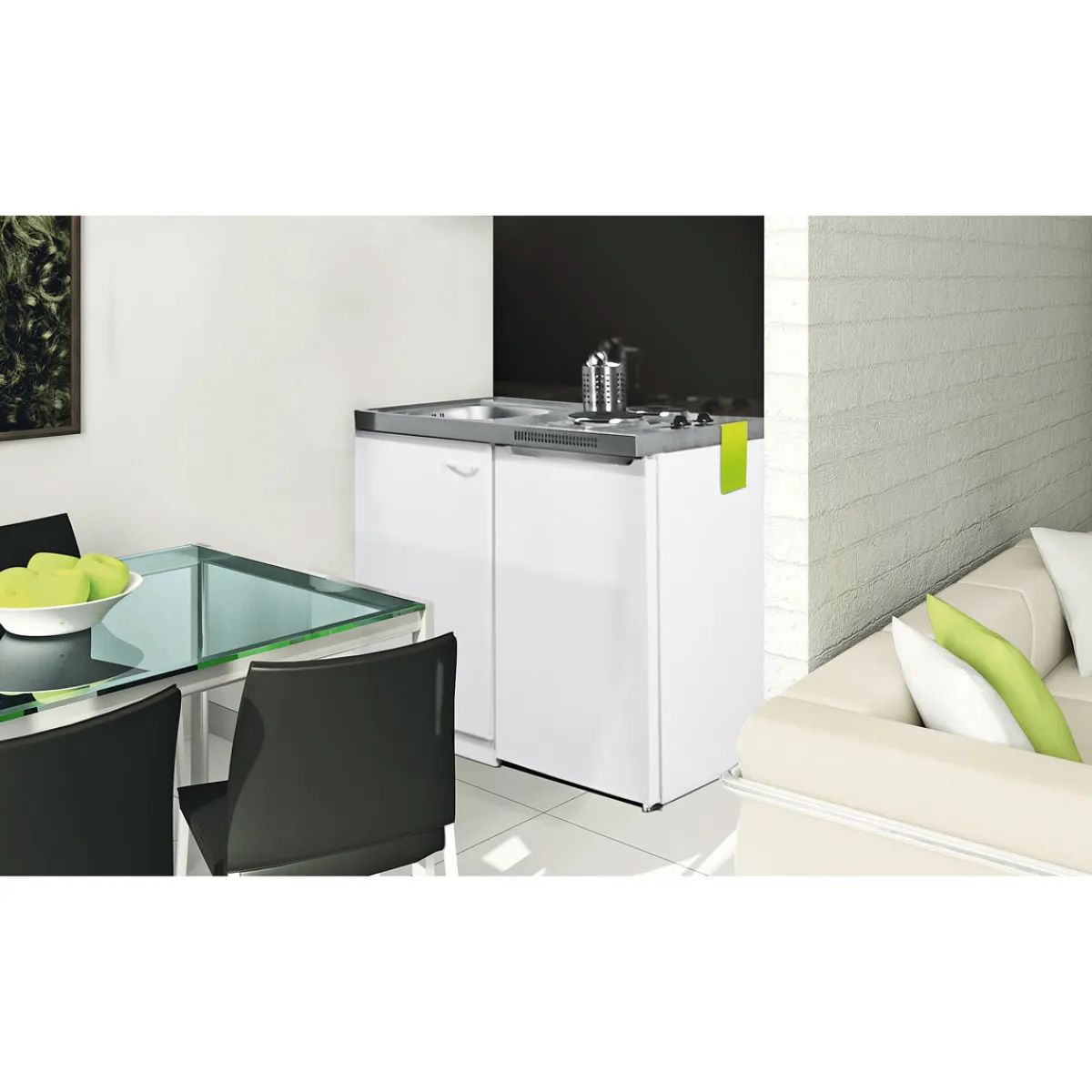 Clearance Respekta Minikueche weiss 100x60cm Pantry 100Smit Siebkorbventil