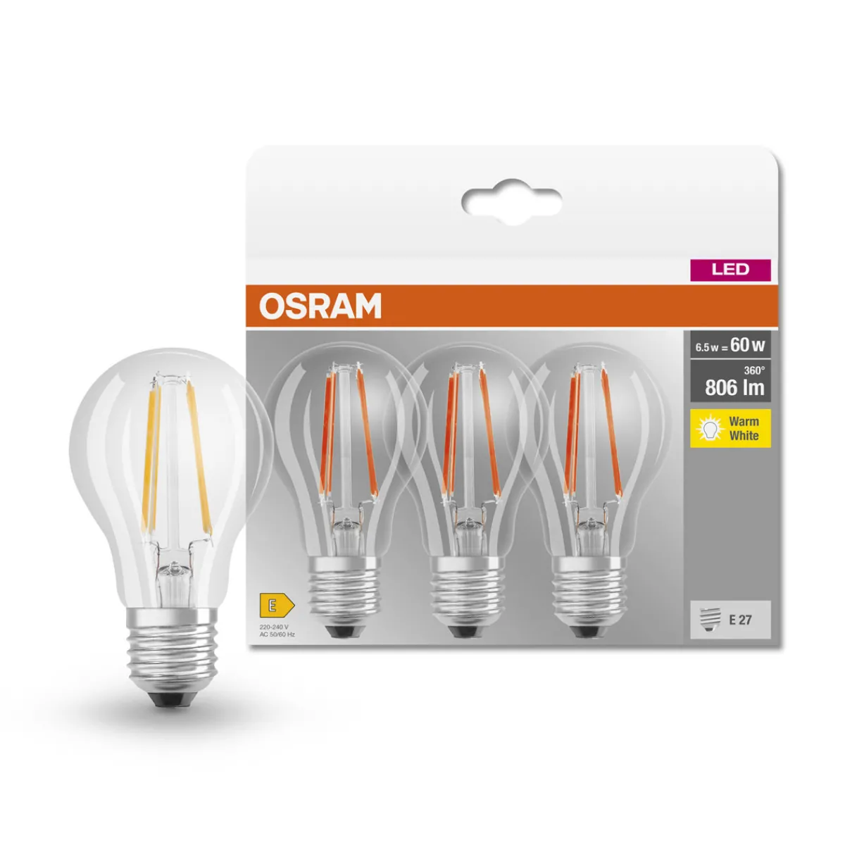 New Osram LED-Leuchtmittel-Set Base Classic A 7W klar 3 Stück