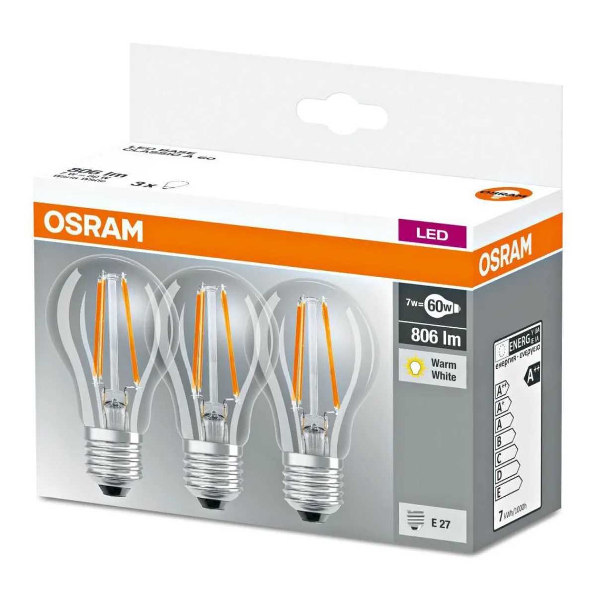New Osram LED-Leuchtmittel-Set Base Classic A 7W klar 3 Stück