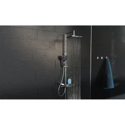 Discount Schütte Überkopf-Brauseset Blueperl chrom/Schwarz mit Ablage