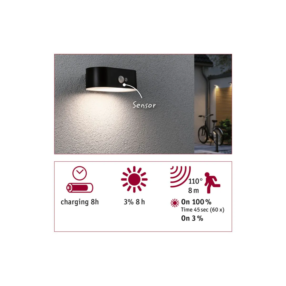 Outlet Paulmann Solar WL Adya IP44 3000K PIR