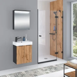 New Spiegelschrank Mara, 55cm, 1 Tür, Soft-Close, LED-Kranzbeleuchtung