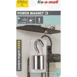 Online Suki Topfmagnet Neodym mit Schraubhaken M6 Ø 24,5 x 52 mm, silber