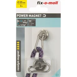 Clearance Suki Topfmagnet Neodym Ø 25 mm, mit Karabiner 40 x 20 mm, silber