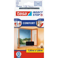Clearance Tesa Fliegengitter Comfort 100 x 100 cm anthrazit für Fenster inkl Klettband