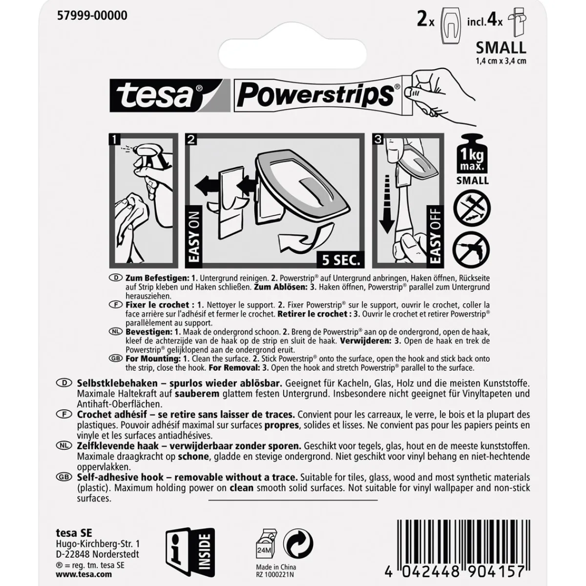 New Tesa Haken Powertstripe Small Metallic 2 Haken und 4 Strips