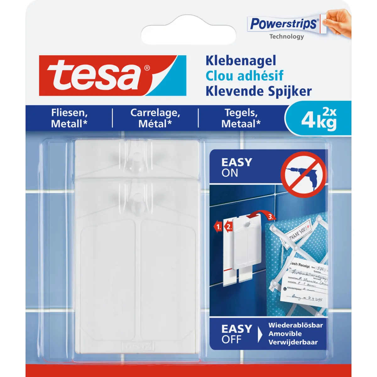 Hot Tesa Klebenagel für Fliesen 2 Stück Traglast 2 x 4 kg