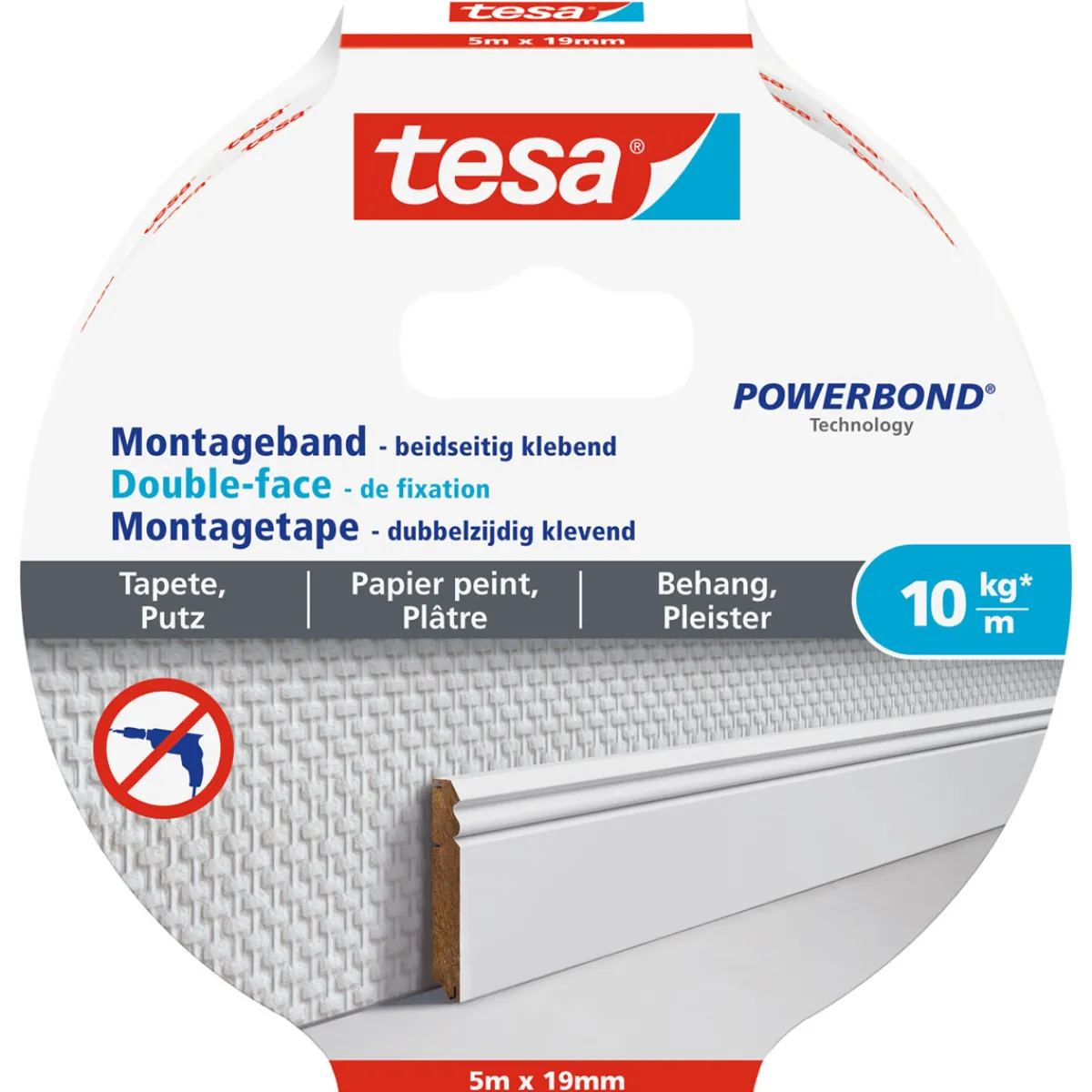 Sale Tesa Montageband für Tapete und Putz 5 m x 19 mm Traglast 10 kg
