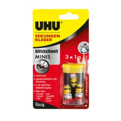 Hot UHU Sekundenkleber blitzschnell minis flüssig 3 x 1 g