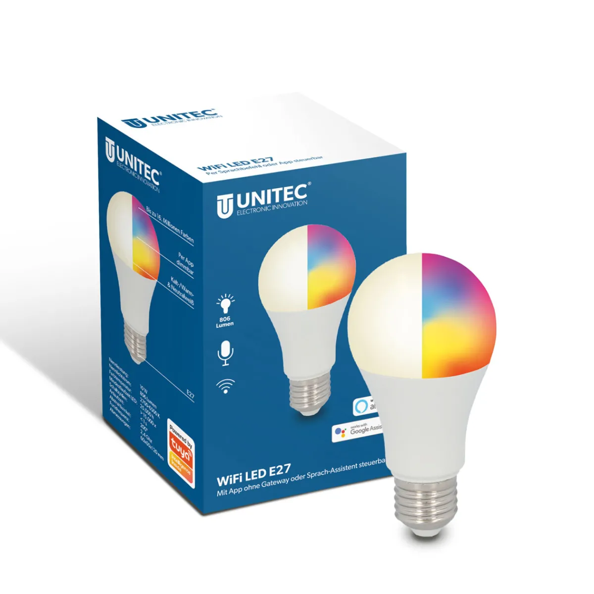 New Unitec WIFI LED-Leuchtmittel Smart E27 10W RGB CCT dimmbar