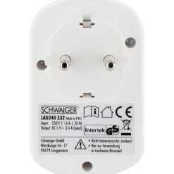 Outlet Schwaiger 230V Ladeadapter m. Steckd. 2xUSB 3.4Aweiss