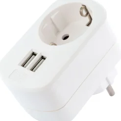Outlet Schwaiger 230V Ladeadapter m. Steckd. 2xUSB 3.4Aweiss