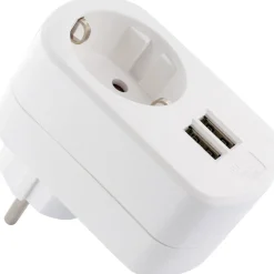 Outlet Schwaiger 230V Ladeadapter m. Steckd. 2xUSB 3.4Aweiss