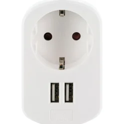Outlet Schwaiger 230V Ladeadapter m. Steckd. 2xUSB 3.4Aweiss