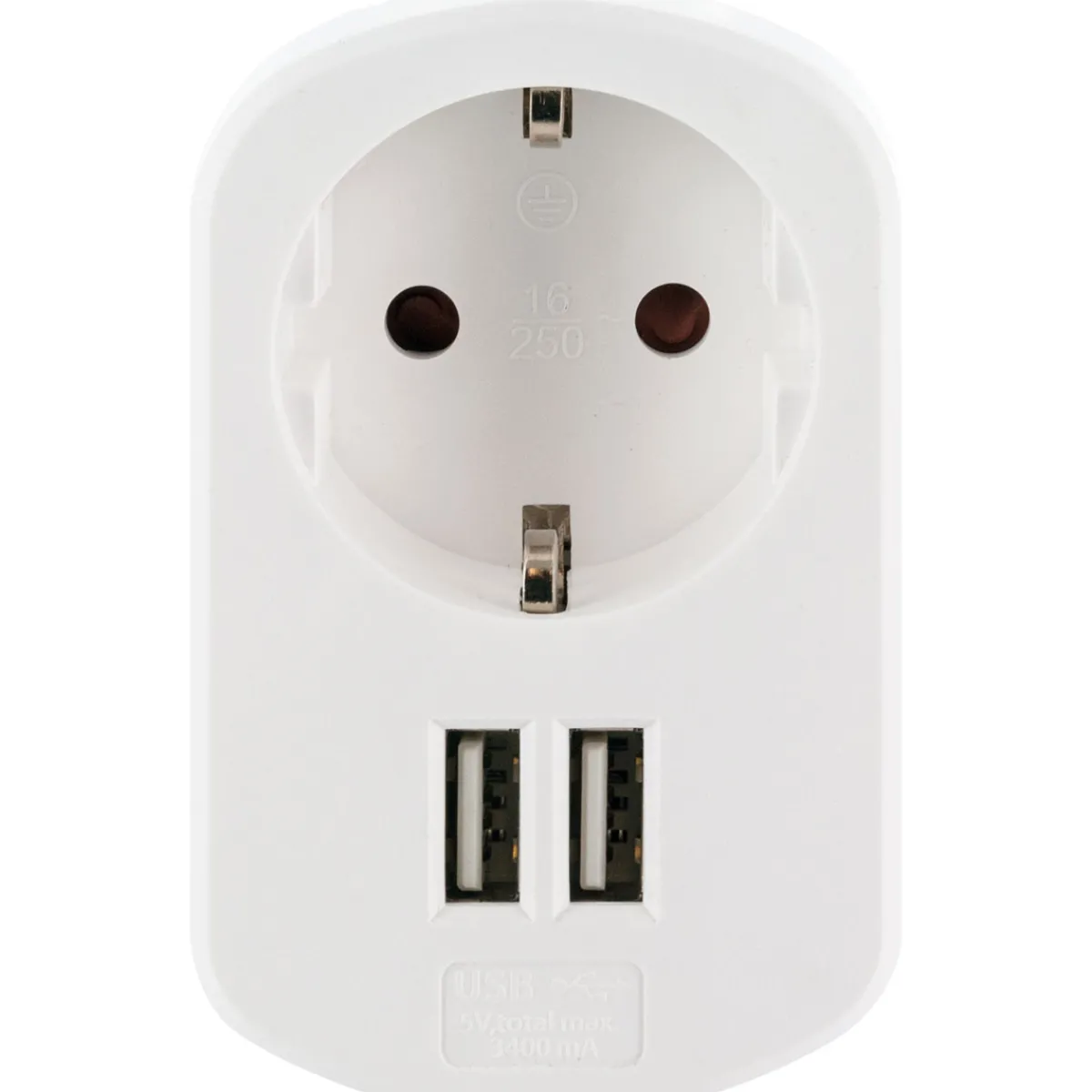 Outlet Schwaiger 230V Ladeadapter m. Steckd. 2xUSB 3.4Aweiss
