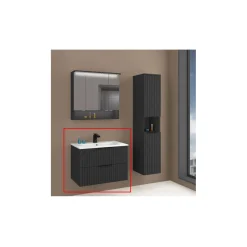 Discount Waschtisch Amy, 80cm, Farbe: Matt-Schwarz, mit 2 Schubladen und Soft-Close-Funktion