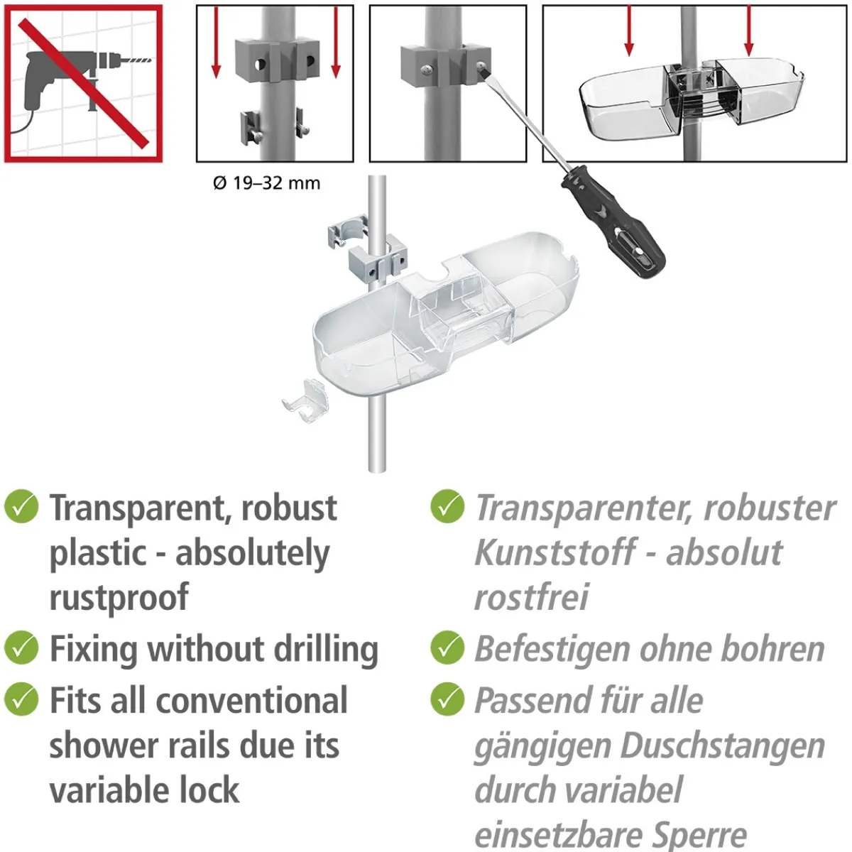 Outlet Wenko Duschstangencaddy Premium mit 3 Fächern