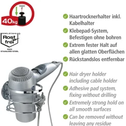 Sale Wenko Haartrocknerhalter Edelstahl Befestigen ohne bohren Turbo-Loc