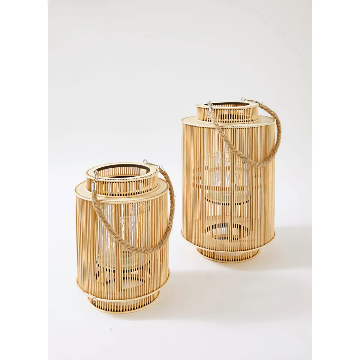 Clearance Windlicht Bambus mit Jutehenkel 22 x 29 cm