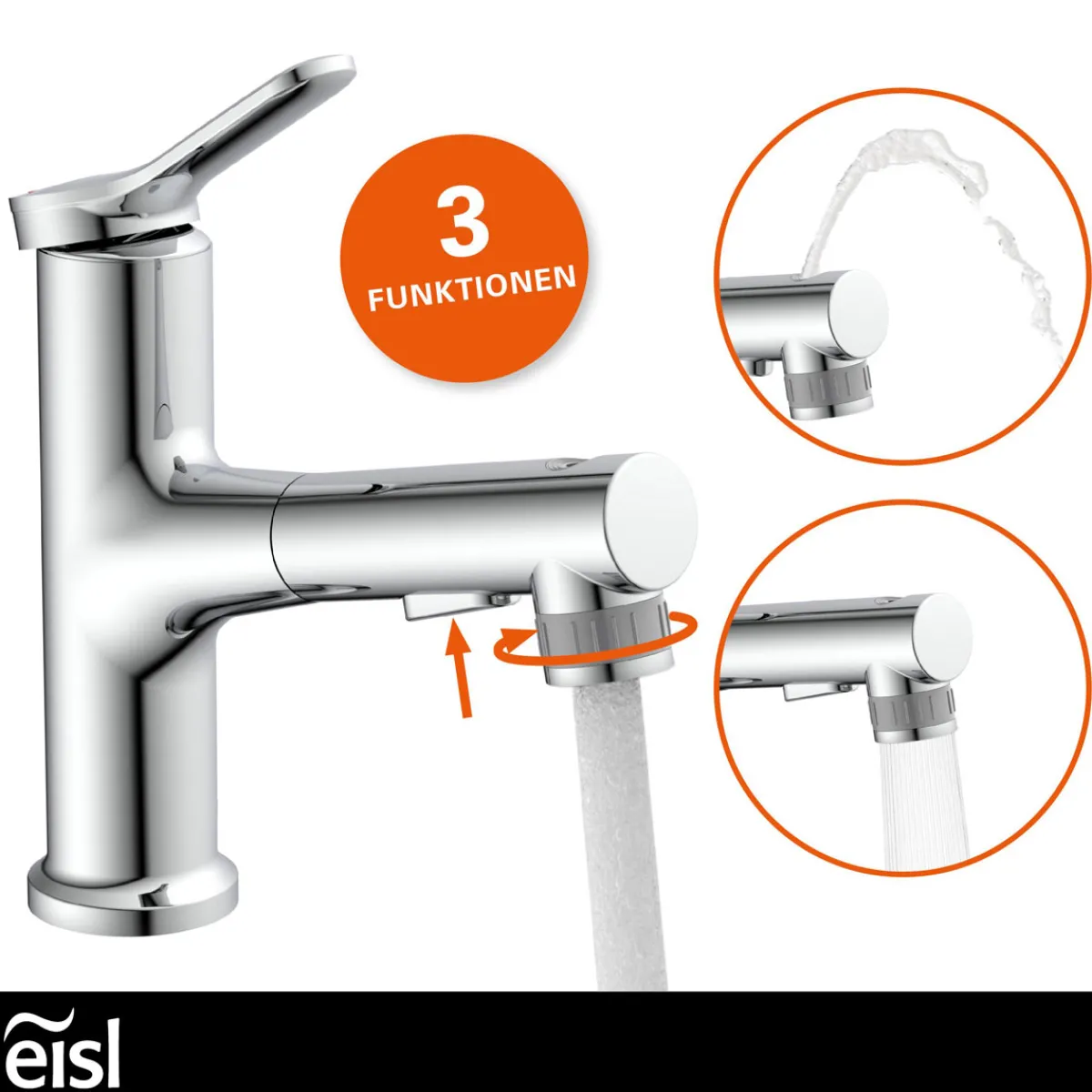 Best Eisl WT-Armatur Variabel chrom Schnellmontageherausziehbare Brause 2 Strahlarten